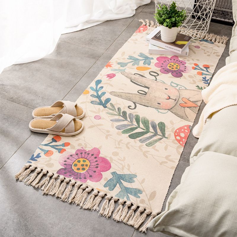 Tapis rétro multi-couleurs relaxant Machine de tapis à motifs de coton Machine intérieure lavable avec gland pour décor