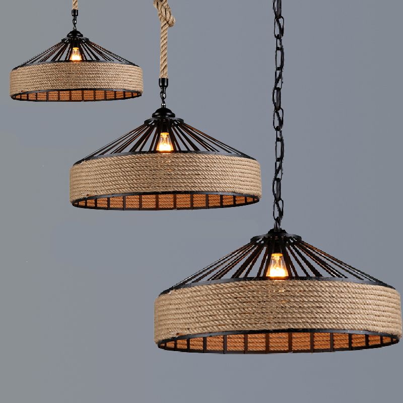 Industrial Rope Commercial Pendant Lighting Drum 1-Light Pendant Ceiling Lights