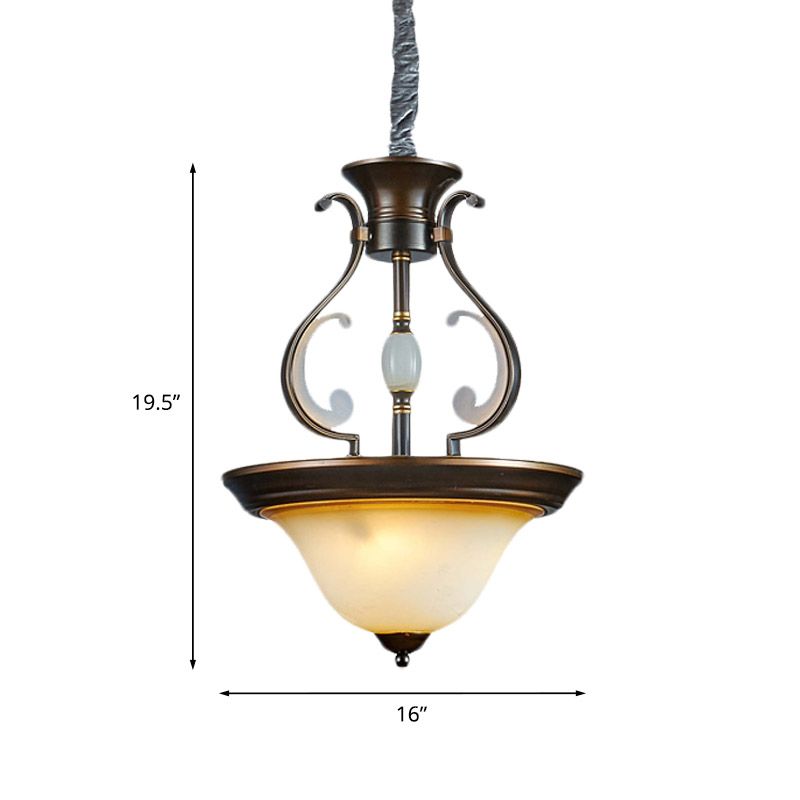 Bell Beige Glass Chandelier Lamp Antique 4-Light Kitchen Pendant Light Fixture with Curved Arm