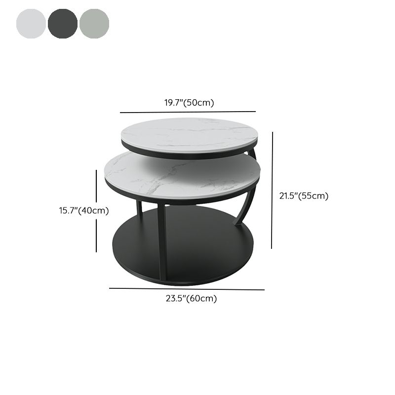 Glam Slate Coffee Table No Distressing Round Cocktail Table for Bedroom