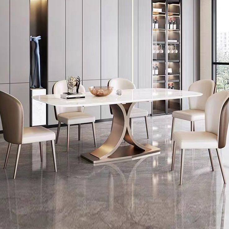 1/4/5/6 Pieces Dining Chairs Set White Rectangular Sintered Stone Top Dining Set for Home