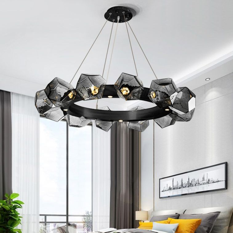 Postmodern Style Chandelier Multi Head Hanging Light with Glass Shade for Dining Room