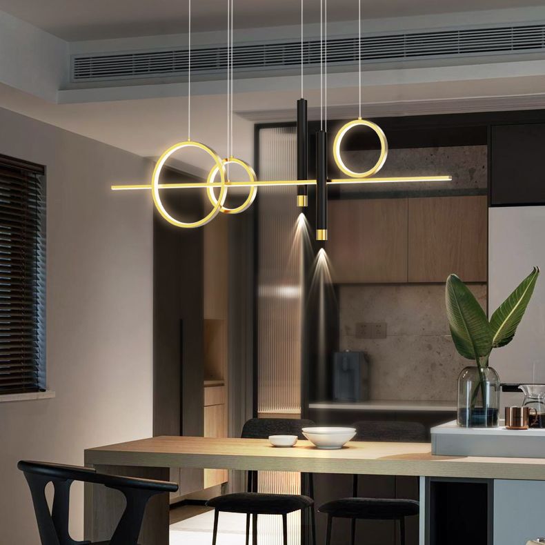 Luce a sospensione dell'isola a LED lineare in alluminio in moderna luce del soffitto in ferro battuto in stile creativo con ombra acrilica