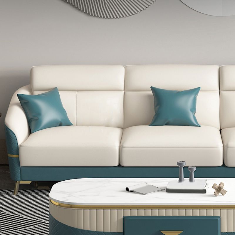 Genuine Leather Sloped Arms Sectional Sofa 36.22"High Cushion Back Sofa