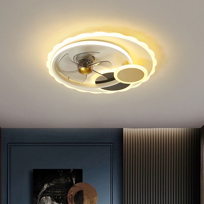 5 lames rondes ventilateur suspendu léger en métal contemporain salon de plafond LED Mount de montage en noir, 19,5 "de largeur