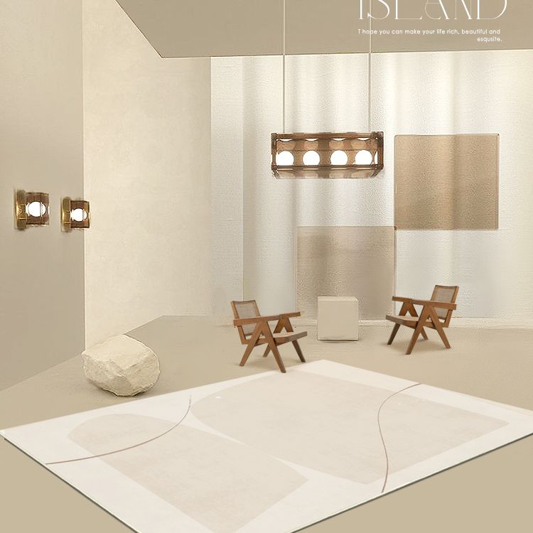 Apricot Tone Simplicity Rug Polyester Carpet Stripe Printing Indoor Rug Non-Slip Backing for Living Room