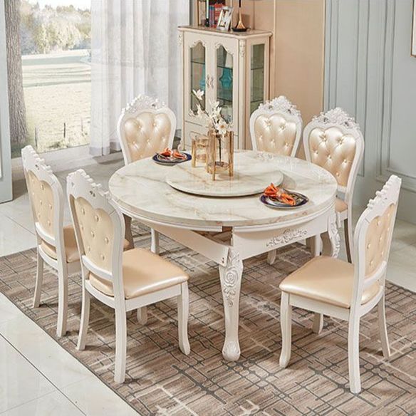 Glam Style Kitchen Marble Top Furniture of Standard Height Formal Dining RoomTable Set