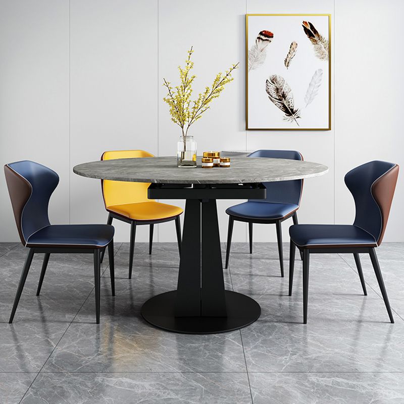Moderner runder Esstisch Sinterstein Tisch mit schwarzer Sockelbasis, 47,2 "L x 32,7" W x 30 "H