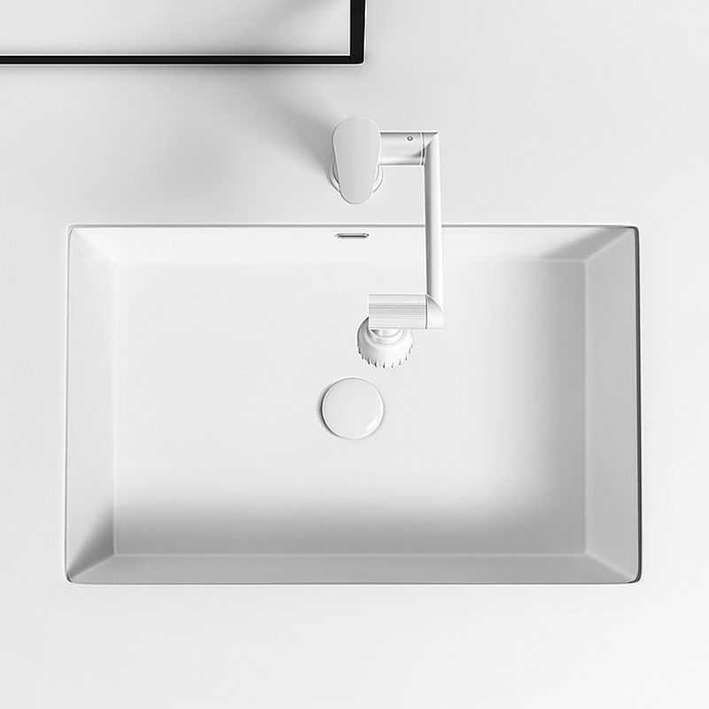 Modern Undermount Bathroom Sink Porcelain with Overflow and Faucet Basin Sink