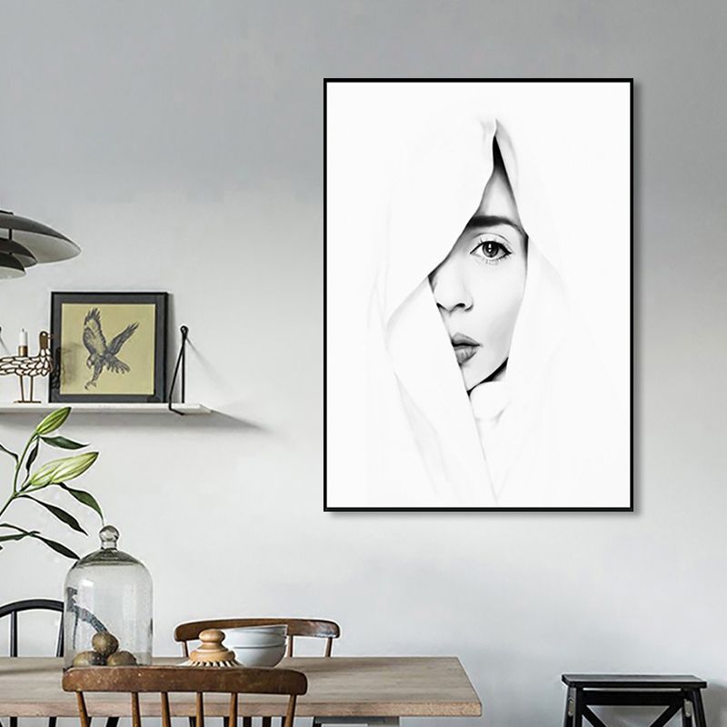 White Half-Face Girl Painting Textured Modern Style Girls Bedroom Canvas Wall Art