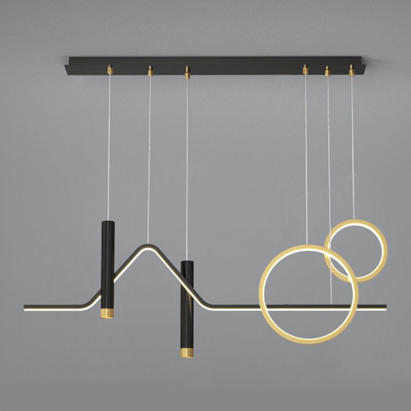 5 Light Geometric Island Lighting Fixtures Contemporary Metal Island Light Fixtures in Black