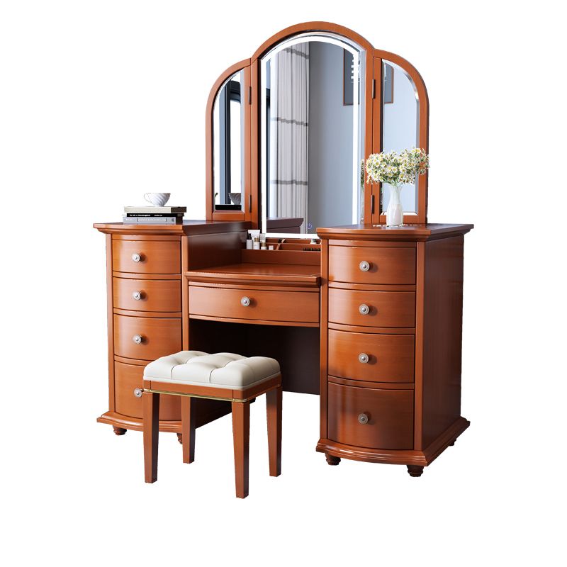 Contemporary Vanity Table and Stool Set 9 Drawers Makeup Vanity Desk