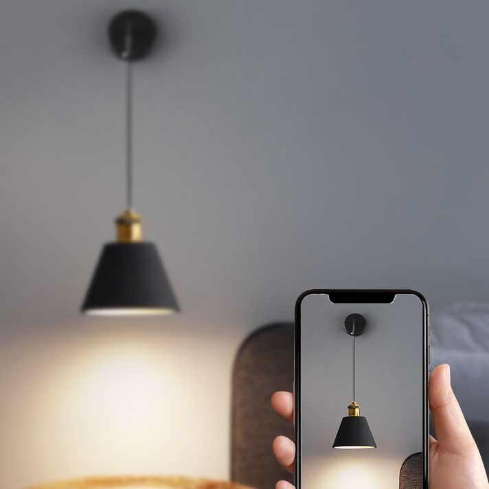 Modern Metal LED Wall Sconce Geometric Shape Wall Light with Resin Shade for Bedroom