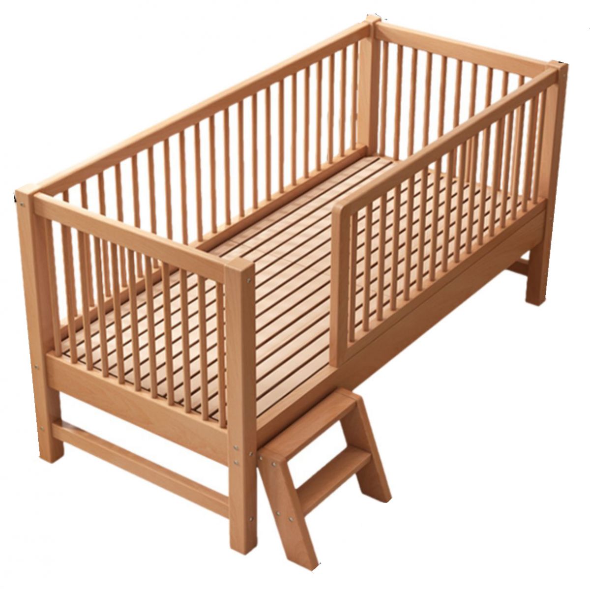 Solid Wood Baby Crib Traditional Beech Nursery Crib with Guardrails