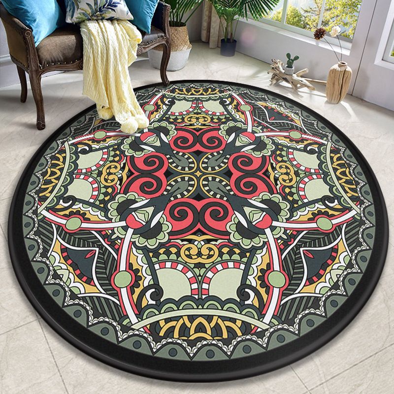 Colorful Mandala Rug Polyester Turkish Indoor Rug Anti-Slip Backing Machine Washable Pet Friendly Carpet for Sitting Room