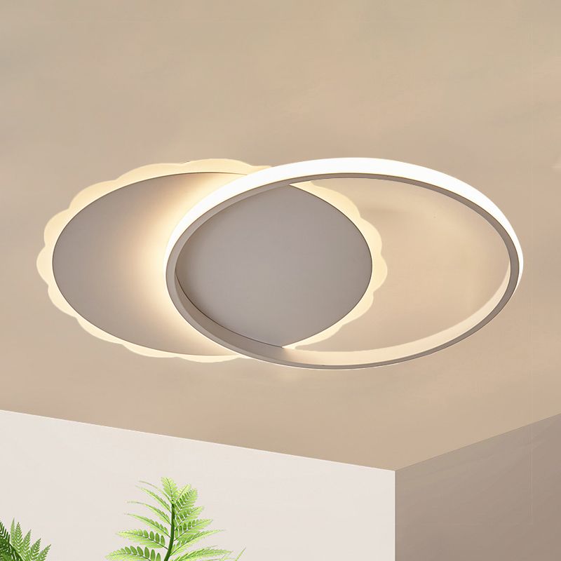 Moon Semi Flush Light Modern Acrylic LED White/Coffee Brown Ceiling Light Fixture in Warm/White/Natural Light
