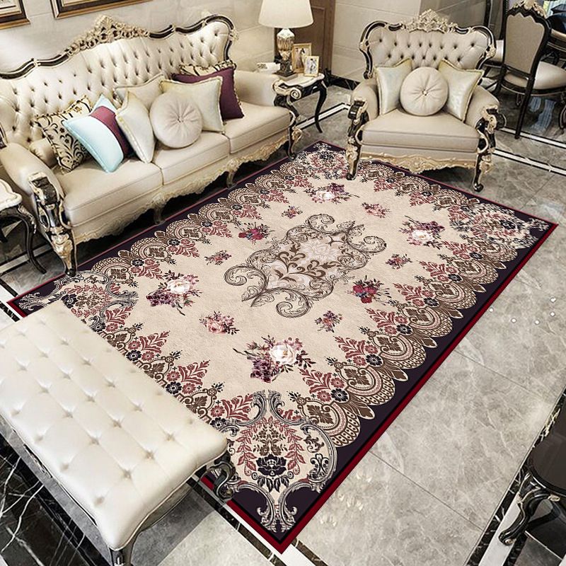 European Area Rug Medallion Print Carpet Polyester Stain Resistant Rug for Home Decor