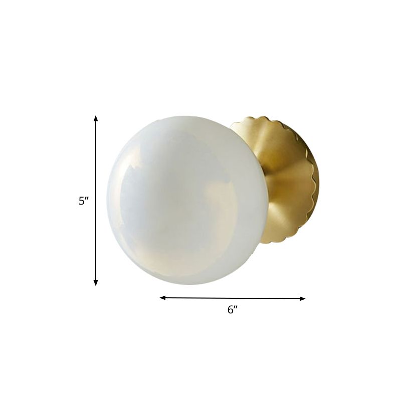 1 Bulb Living Room Wall Lamp Minimalist Gold Sconce Light Fixture with Orb Milk Glass Shade