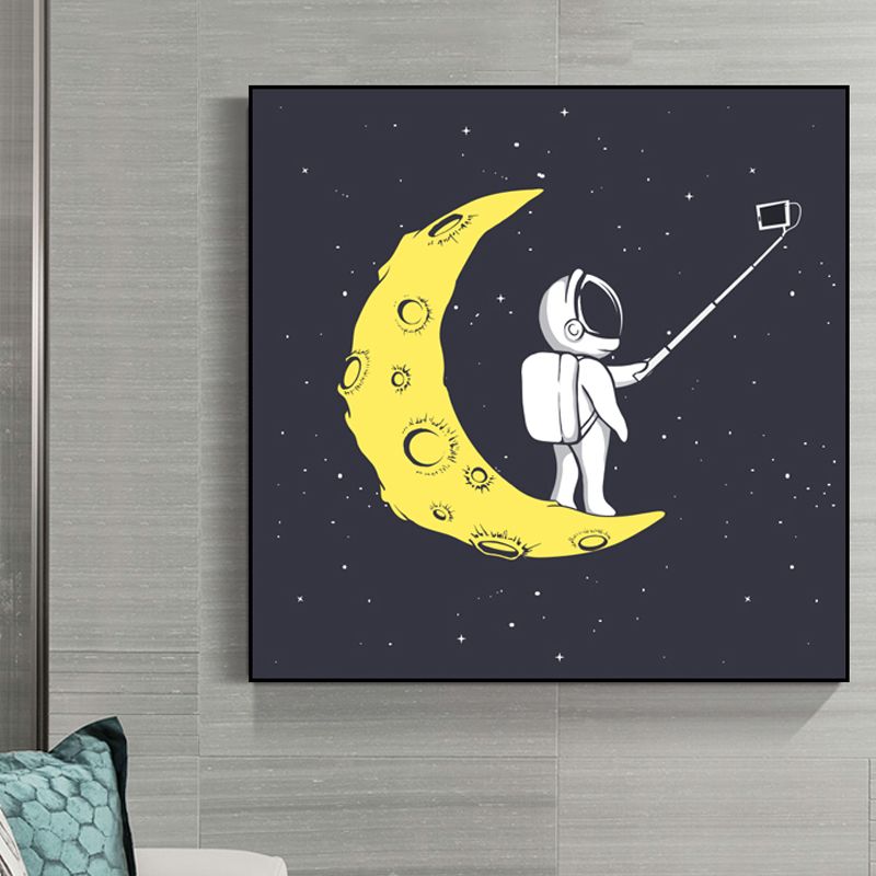 Toile imprimée d'art mural de science-fiction Cosmos Spaceman, décoration murale texturée de couleur foncée pour chambre à coucher