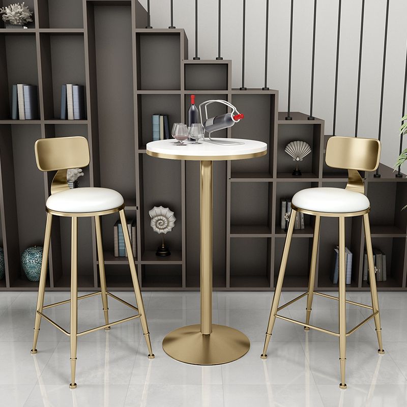 Glam Solid Wood Bistro Table Fixed Pedestal Bar Dining Table with Metal Base