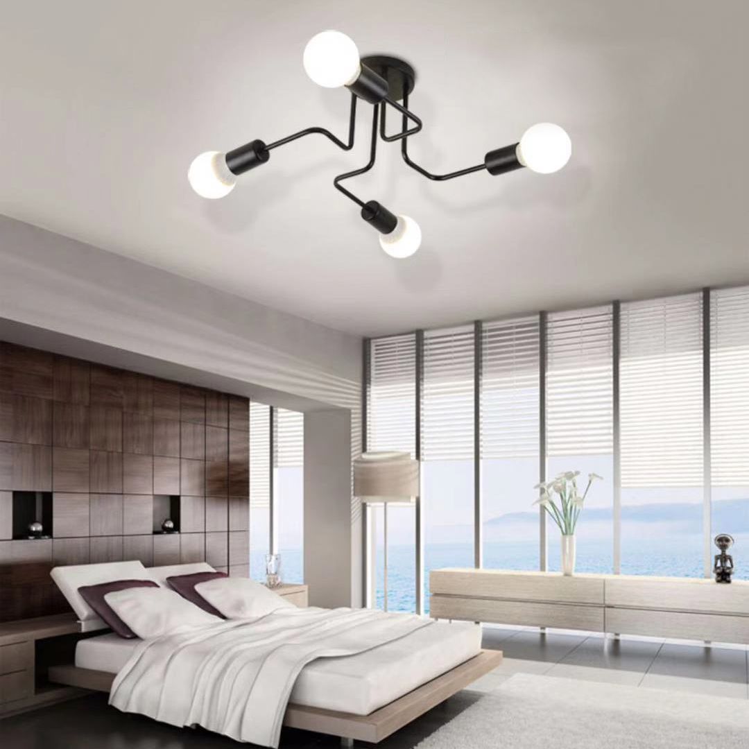 Sputnik Living Room Semi Flush Mount Chandelier Loft Metal Black Semi Mount Lighting