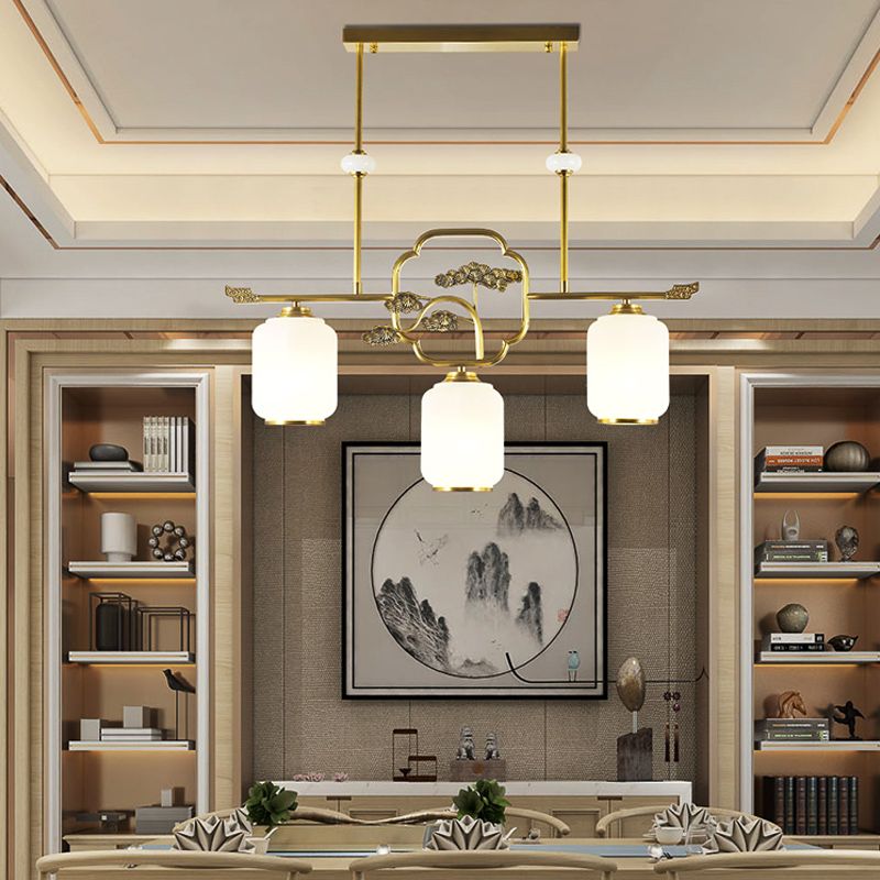 Moderne Zylinderinselbeleuchtung Glasglas 3 Lichthängerleuchten in Gold