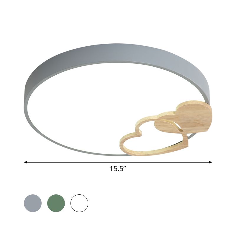 Acrilico Drum Flush Mount Lighting Nordic Led Grigio / Bianco / Verde Close to Ceiling Light con Heart Decoration
