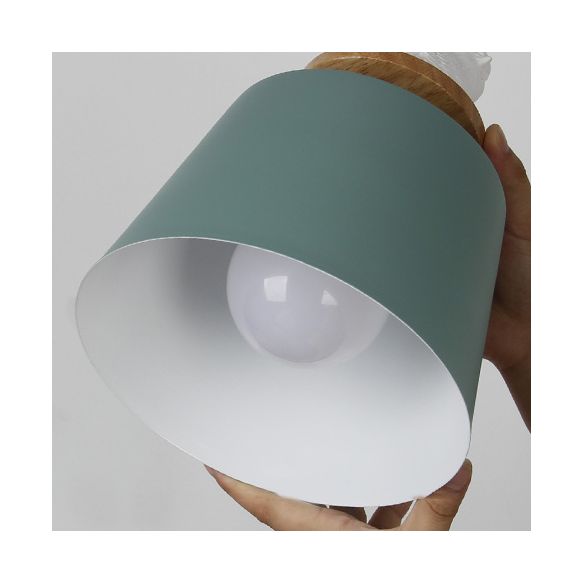 Aluminium Bucket Shade Hanging Light avec oiseau déco 1 Bulbe Pendante macaron pour chambre d'enfant