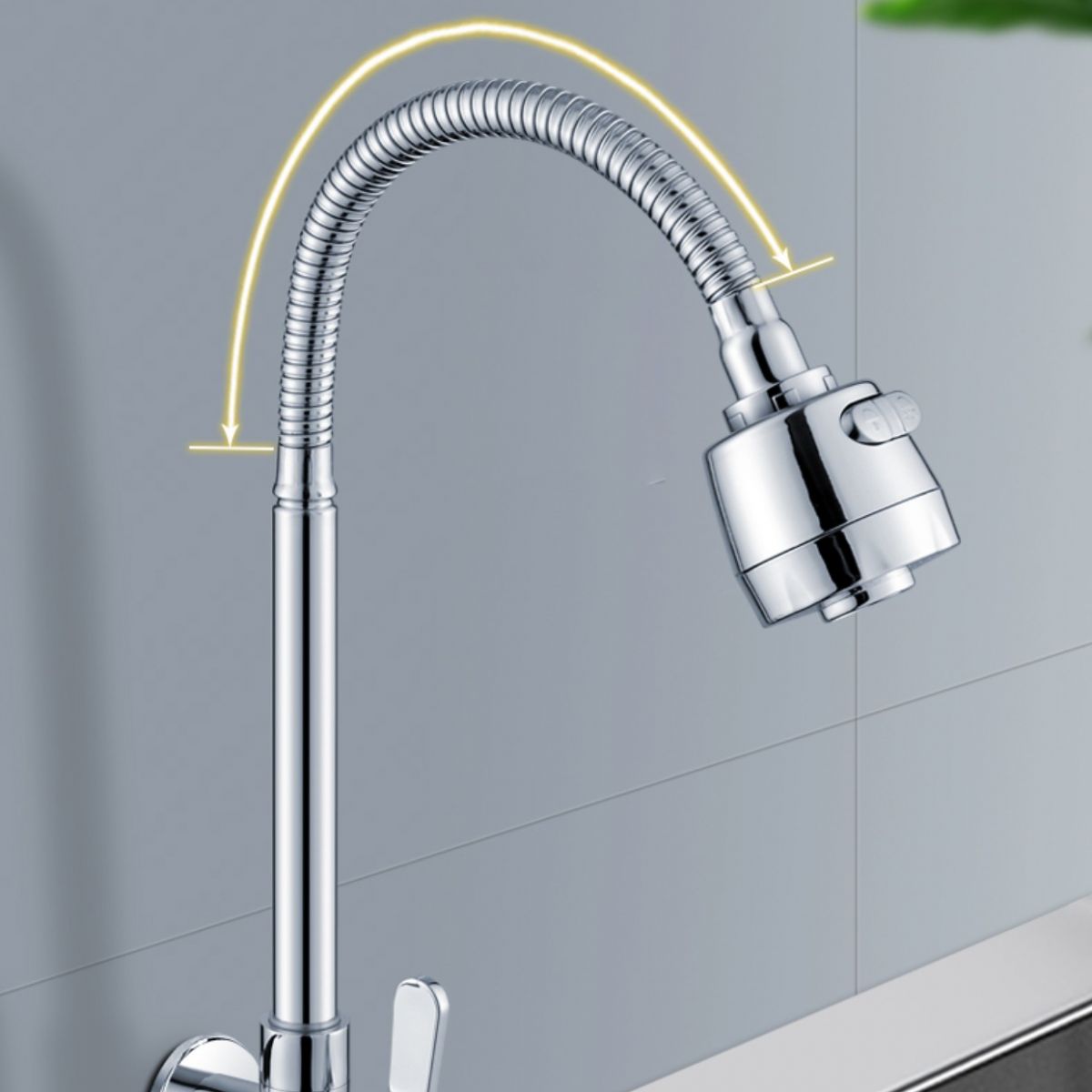 Modern Metal Single Handle Kitchen Faucet Wall Mounted Faucet in Chrome