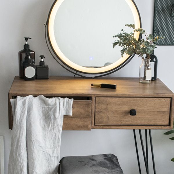 Mid-Century Modern 2-Drawer Solid Wood Brown Standing Vanity Dressing Table