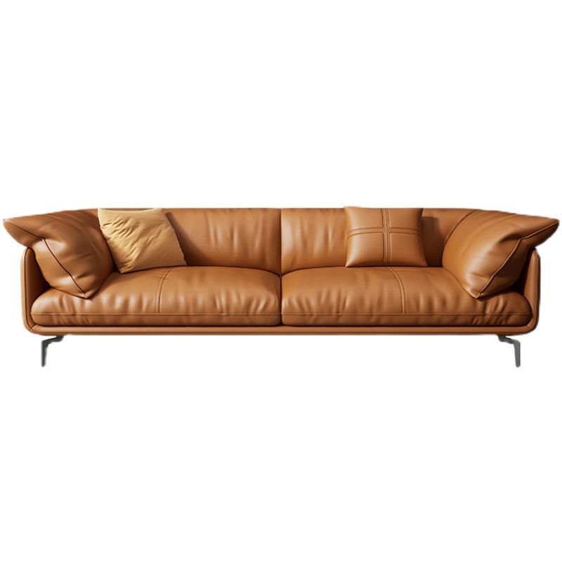Pillow Top Arm Sofa Modern Faux Leather Cushions Sofa in Orange