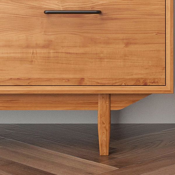 Pine Wood Buffet Table 3 Drawer 4 Glass Doors Simple Style Cupboard for Kitchen