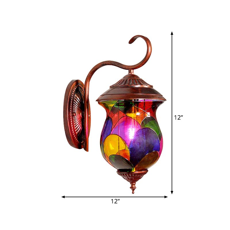 Weathered Copper Urn Shaped Wall Lighting Fixture Vintage Metal 1 Light Indoor Sconce