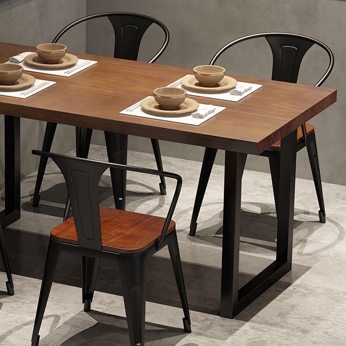 Solid Wood Dining Chairs Slat Back Arm Chair with Metal Base