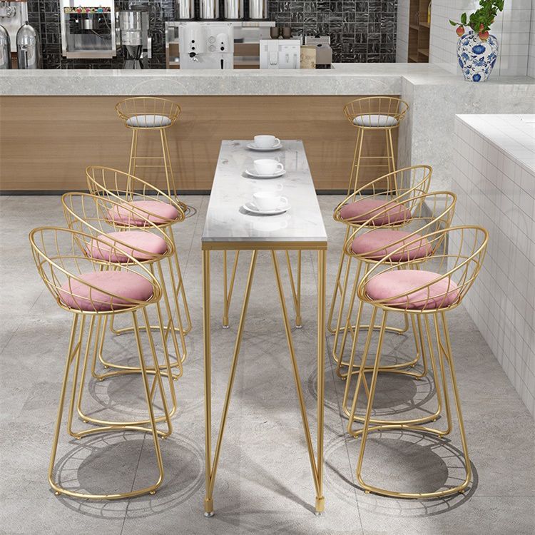 Glam Style Rectangle Bar Table Faux Marble 4 Legs Bar Wine Table