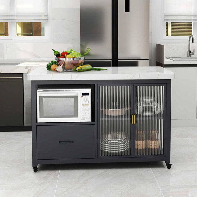 Kitchen Island Table Dining Room Modern Prep Table with Storage Cabinet