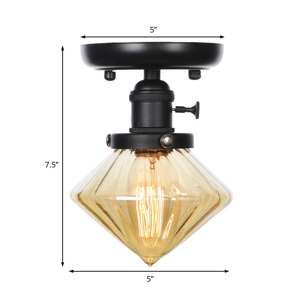 1 Bulb Semi Flush Mount Clear/Amber Glass Industrial Cone/Rhombus/Bell Ceiling Light for Kitchen