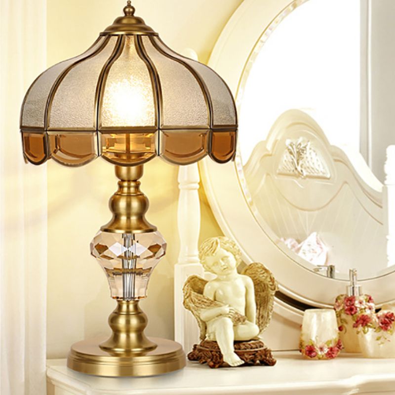 American Brass Table Lamp Flower Shape Table Light with Glass for Bedroom