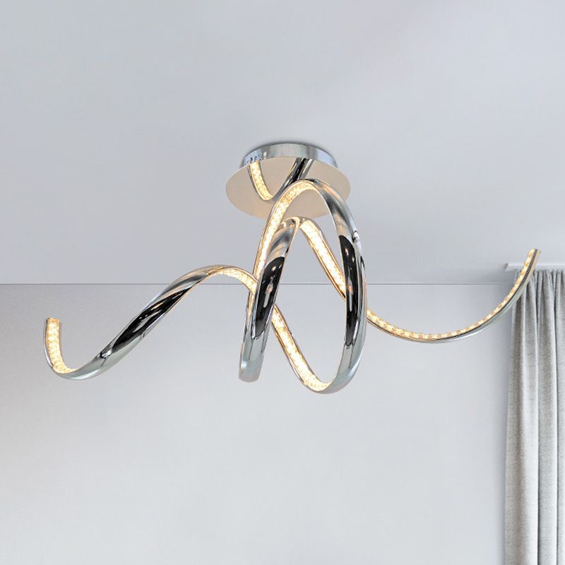 Crystal Twist Plafonnier LED contemporain à montage encastré en chrome, lumière chaude/blanche
