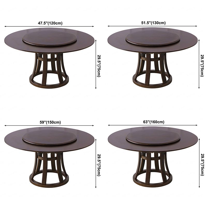 Rotatable Wooden Round Table in Brown Rubber Wood Dining Table with Pedestal