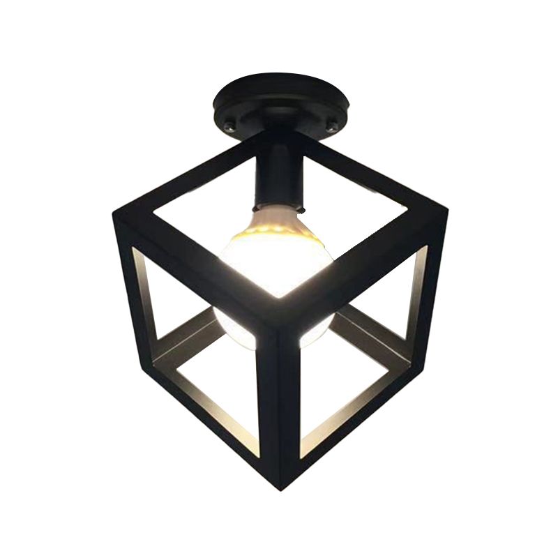 Geometric Shape Metal Flush Mount Light Industrial 1 Light Flush Ceiling Light in Black