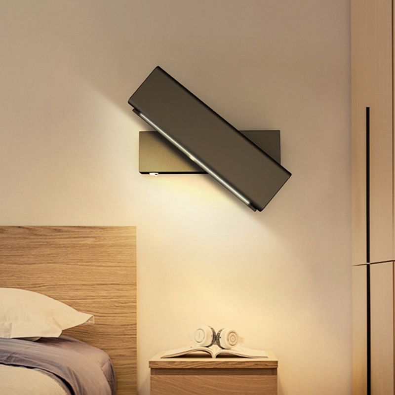 Rotatable Cuboidal LED Sconce Lamp Modern Aluminum Black/White-Wood Wall Mounted Lighting in Warm/White Light
