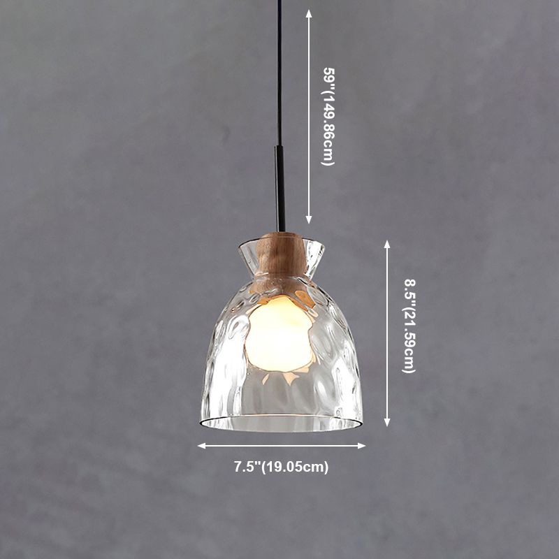 Ripple Glass Black Hanging Lamp in Modern Artistic Style Wooden Geometric Pendant Light
