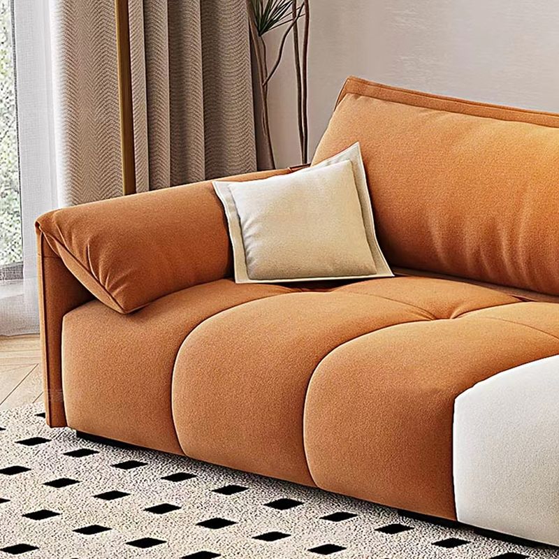 Tufted Loose Back Sofa with Chaise Nordic Pillow Top Arm Sofa in Orange and White