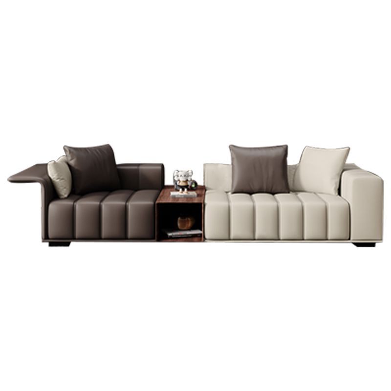 Contemporary Sofa Faux Leather Tufted Off-White Convertible Sofa for Living Room