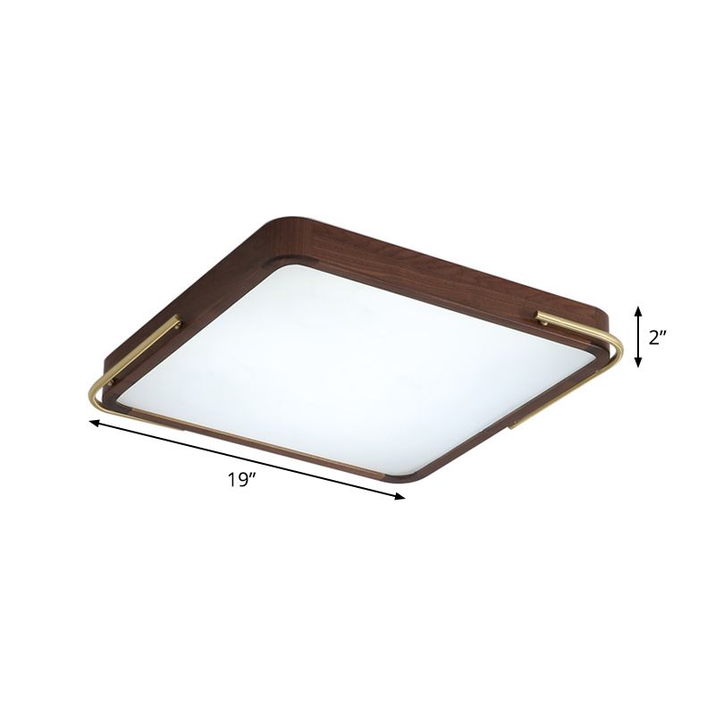 Plafonnier LED contemporain marron carré/rectangle avec abat-jour en bois, 13"/19"/27" de long