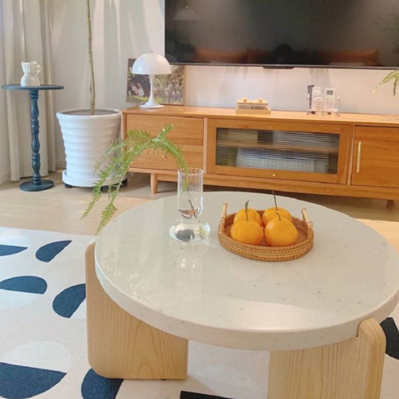 Solid Wood Coffee Table Modern Natural & White Geometric Cocktail Table