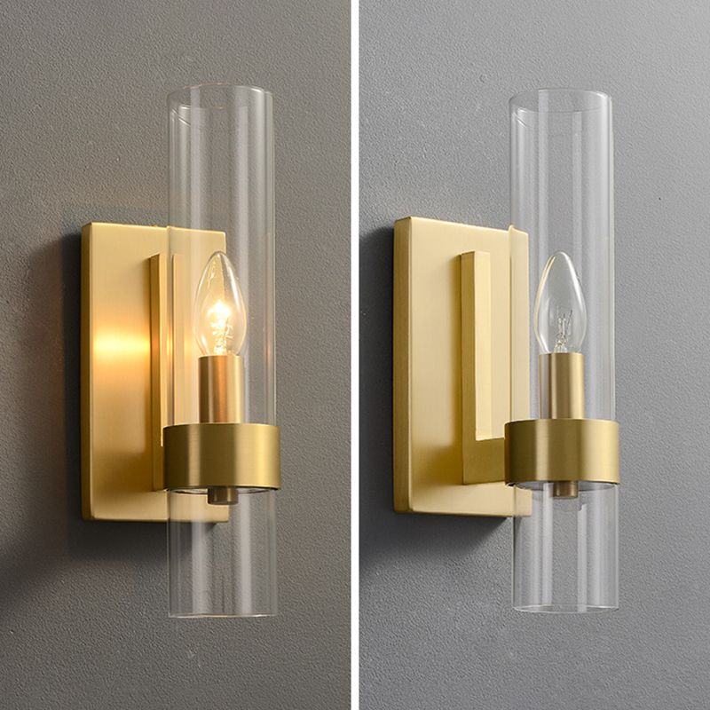 Cylinder Shape Glass Wall Light Industrial Style 1 Light Wall Light Sconce