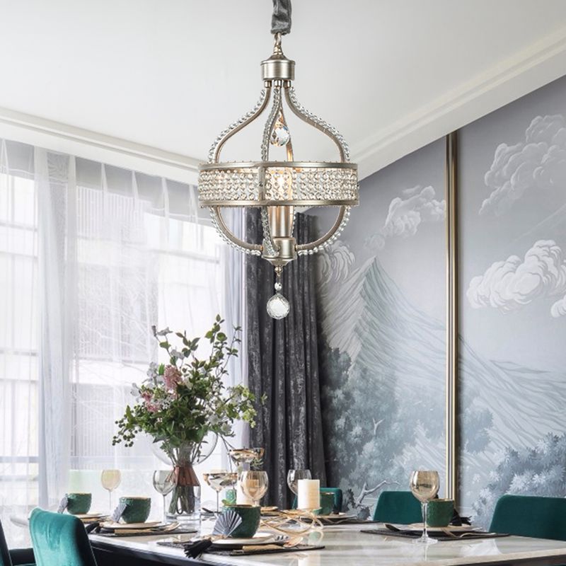 Silver Globe-Like Chandelier Luxury Modern Crystal Hanging Light for Dining Room