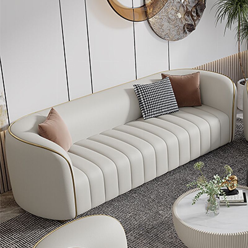 Modern Genuine Leather Sofa for Living Room Tuxedo Arm Sofa with Tight Back